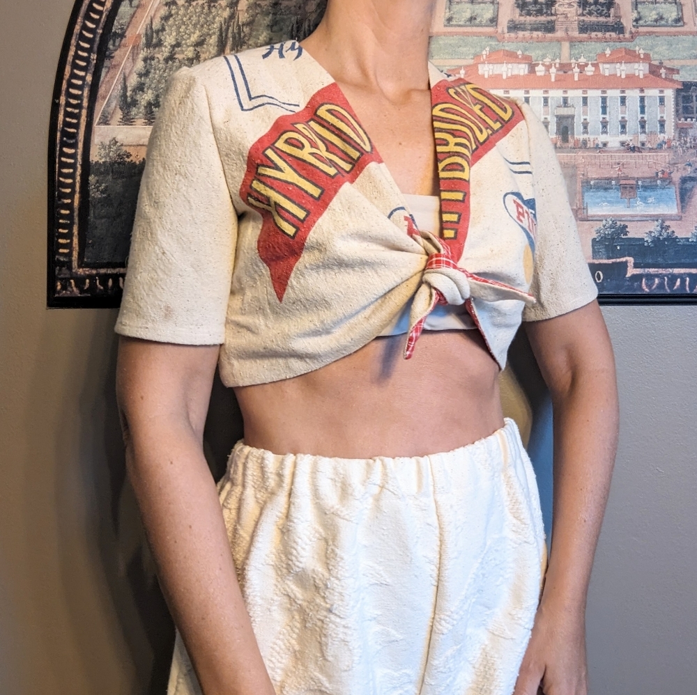 Vintage Feedsack Cropped Tie-Front Top S - image 1